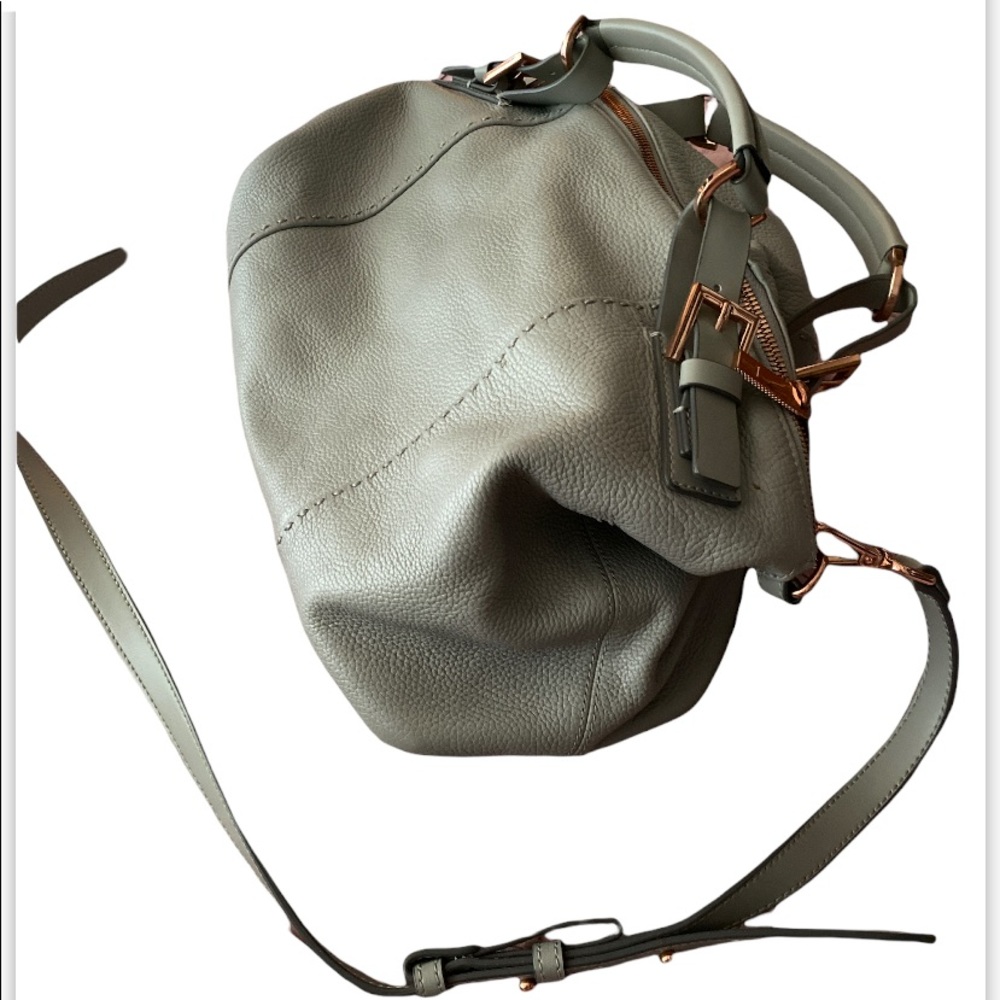 Ted Baker Ash Gray Medium/ Large Bag Handbag Genuine Leather Rose Gold Metal - Picture 4 of 16